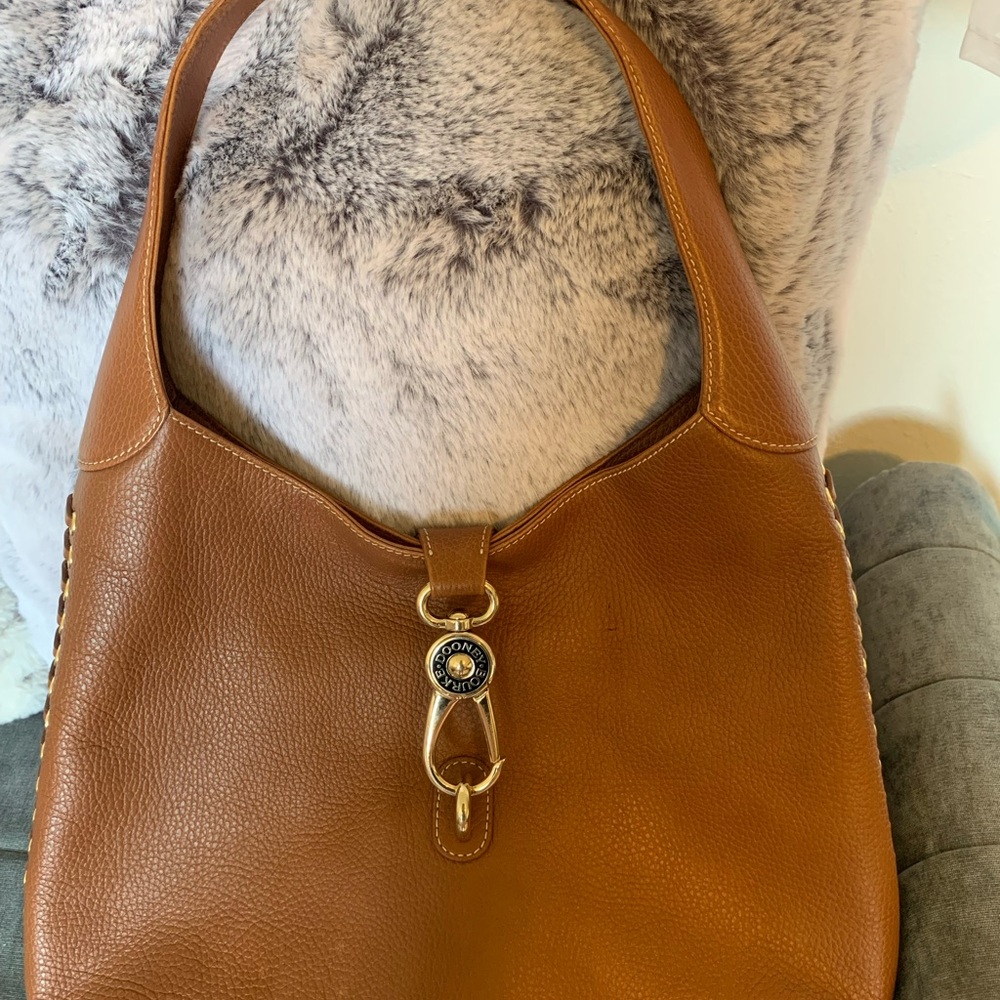 Dooney Bourke Belvedere mocha leather hobo shoulder bag with whip stitch
